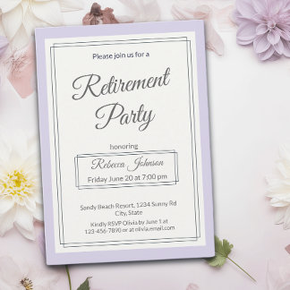 Retirement Party Classic Pale Purple And Cream Einladung