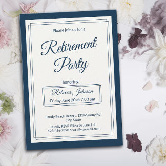 Retirement Party Classic Simple Navy And Cream Einladung