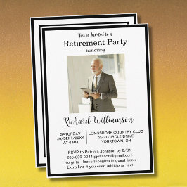 Retirement Party Elegant Black White Photo  Einladung