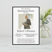 Retirement Party Elegant Black White Photo  Einladung (Stehend Vorderseite)