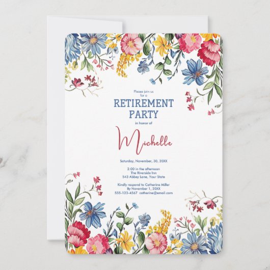 Retirement Party Floral Watercolor Invitation Einladung (Vorderseite)