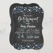 Retirement-Party für blaue und weiße Retro-Chalkbo Einladung (Vorne/Hinten)