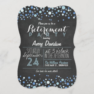 Retirement-Party für blaue und weiße Retro-Chalkbo Einladung