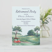 Retirement Party Golf Cart Watercolor  Einladung (Stehend Vorderseite)