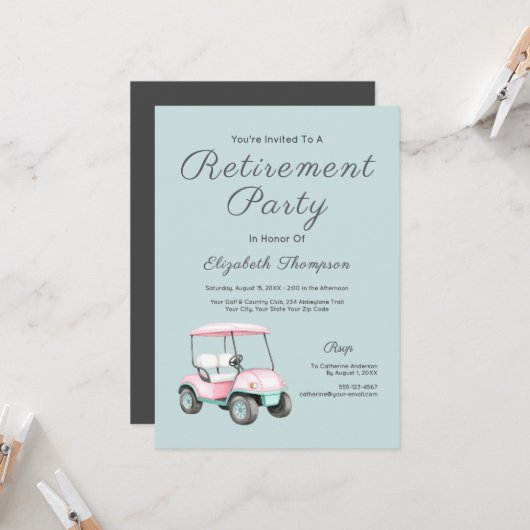 Retirement Party Golf Retro Custom Invitation Einladung (Vorderseite/Rückseite Beispiel)