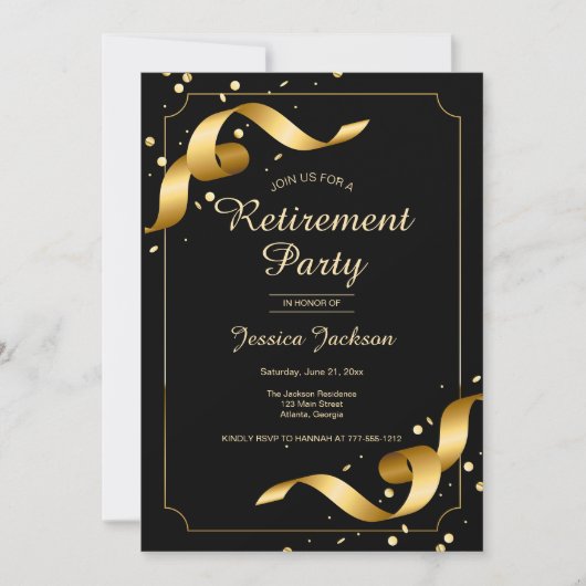 Retirement Party Invitation with Gold Ribbons Einladung (Vorderseite)