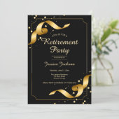 Retirement Party Invitation with Gold Ribbons Einladung (Stehend Vorderseite)