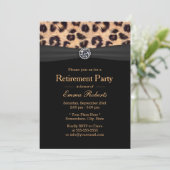 Retirement Party Luxury Diamond & Leopard Print Einladung (Stehend Vorderseite)