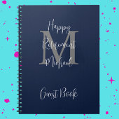 Retirement Party Monogram Blue Gray White Guest Notizblock