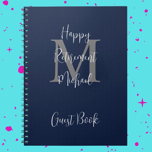 Retirement Party Monogram Blue Gray White Guest Notizblock