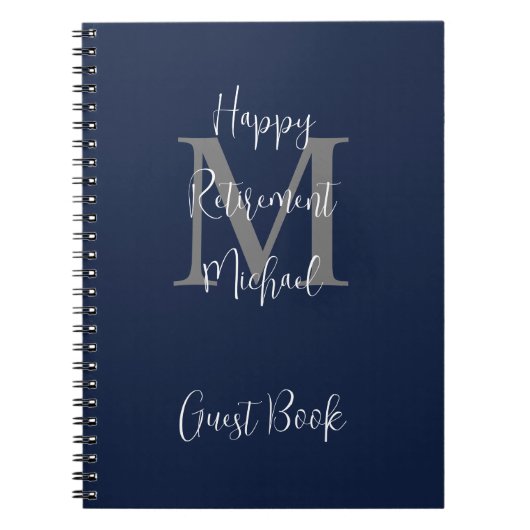 Retirement Party Monogram Blue Gray White Guest Notizblock (Vorderseite)