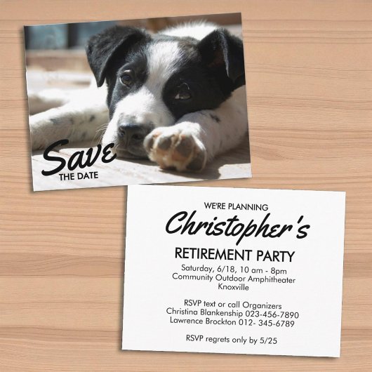 Retirement Party Replaceable Photo Save The Date Ankündigungspostkarte