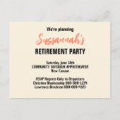 Retirement Party Save The Date Announcement Ankündigungspostkarte (Rückseite)