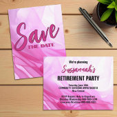Retirement Party Save The Date Pink Abstract Ankündigungspostkarte