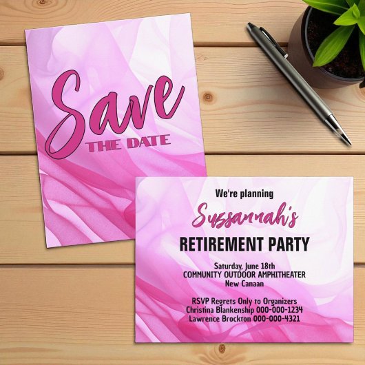 Retirement Party Save The Date Pink Abstract Ankündigungspostkarte