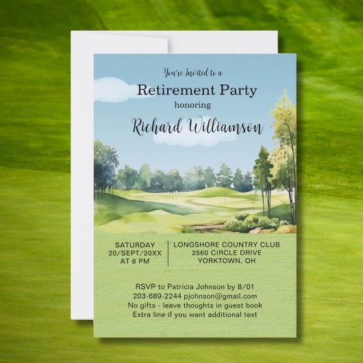 Retirement Party Watercolor Golf Theme Invitation Einladung