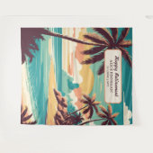 Retirement Party with retro beach photo backdrop Wandteppich (Vorderseite (Horizontal))