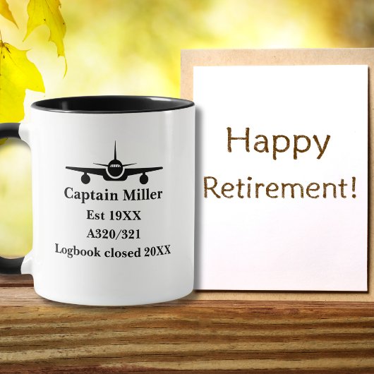 Retirement Pilot Airplane Minimalist Black Custom Tasse