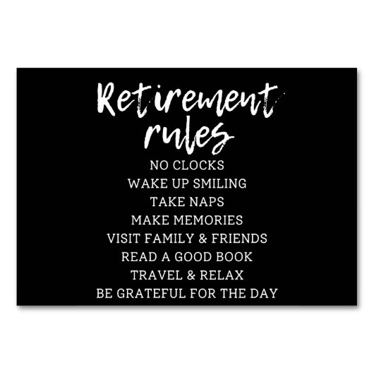 Retirement Rules Sign, Retirement Gift Sign Tischnummer (Vorderseite)