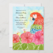Retirement Scarlet Macaws and Pink Hibiscus  Einladung (Vorderseite)
