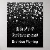 Retirement Silver Confetti Stars on Black Poster (Vorne)