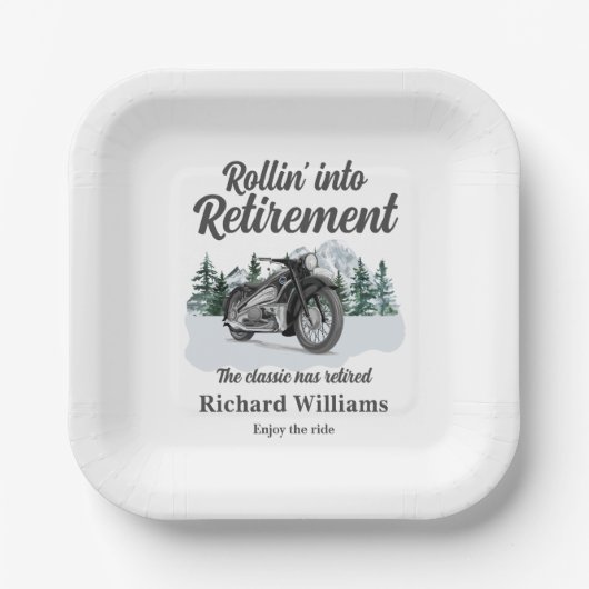 Retirement Travel Theme Classic Motorbike Rolling Pappteller (Vorderseite)