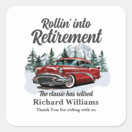 Retirement Travel Theme Classic Retro Car Rolling Quadratischer Aufkleber