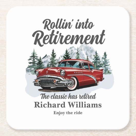 Retirement Travel Theme Classic Retro Car Rolling Rechteckiger Pappuntersetzer (Vorderseite)