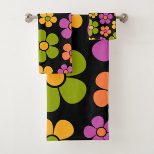 Reto 1960er Style Mid Mod Floral Pattern Badhandtuch Set