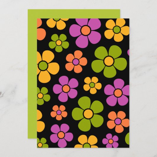 Reto 1960er Style Mid Mod Floral Pattern Einladung (Vorne/Hinten)