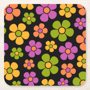 Reto 1960er Style Mid Mod Floral Pattern Rechteckiger Pappuntersetzer