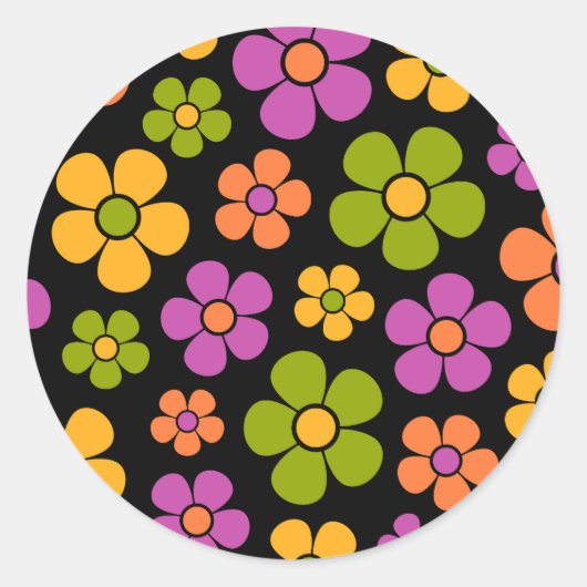 Reto 1960er Style Mid Mod Floral Pattern Runder Aufkleber (Vorderseite)