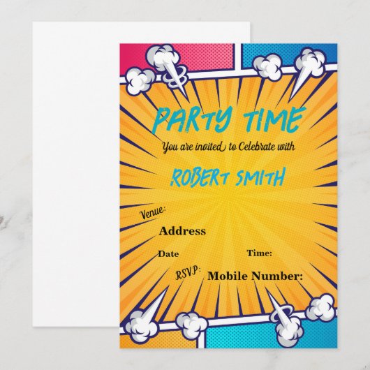 Reto Pop Personalisierte Einladung (Vorne/Hinten)