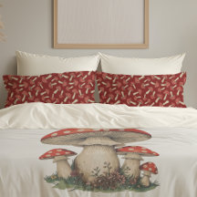 Reto Red Cottagecore Mushroom Pattern - Reversible