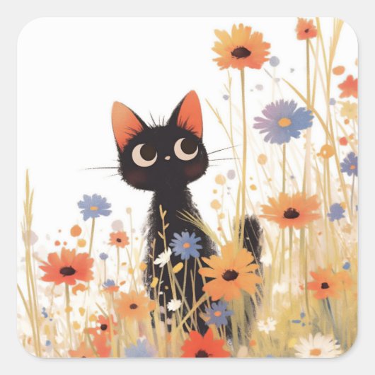 Retreat der Black Cat Blume Quadratischer Aufkleber (Vorderseite)