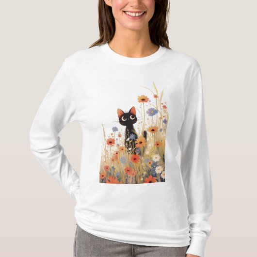 Retreat der Black Cat Blume T-Shirt (Vorderseite)