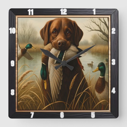 Retriever Duck Pond Jagd Quadratische Wanduhr (Vorderseite)