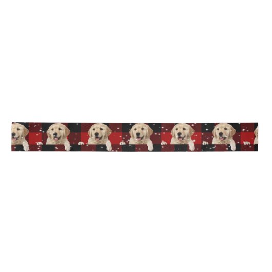 Retriever in Snow on Buffalo Kariert Satin Ribbon Satinband (Vorderseite)