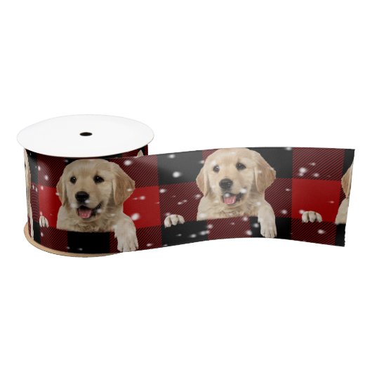 Retriever in Snow on Buffalo Kariert Satin Ribbon Satinband (Spule)
