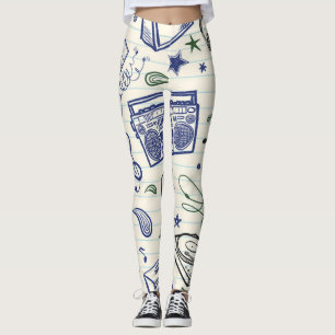 Retro90er Boombox-Kassetten-Notizbuch-Kritzeleien- Leggings