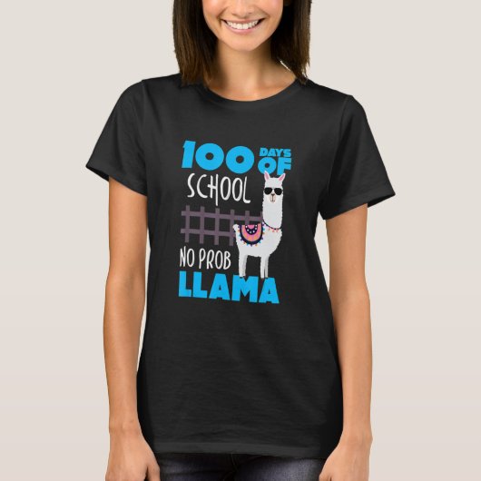 Retro 100 Days Of School No Prob Llama Cute Studen T-Shirt (Vorderseite)