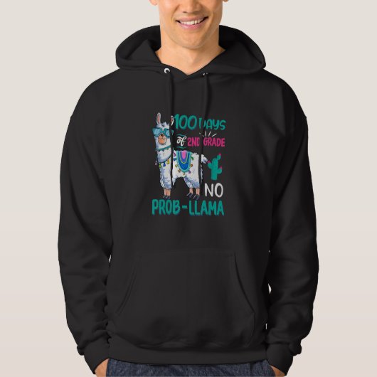 Retro 100 Days Of School No Probllama Llama 2nd Gr Hoodie (Vorderseite)