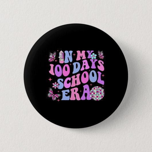 Retro 100. Schullehrer Kind 100 Tage Button (Vorderseite)
