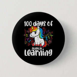 Retro 100 Tage Magisches Lernen Einhornmädchen 1 Button