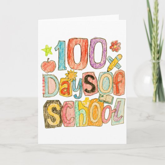 Retro 100 Tage Schule Buntstift Kinder Karte (Vorderseite)