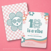 Retro 10. Geburtstagsmädchen-Party Einladung