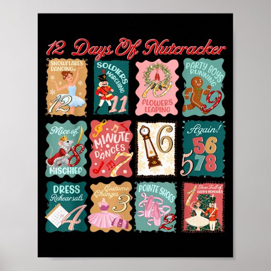 Retro 12 Days Of Nutcracker Ballet Fairy Plum Ging Poster (Vorne)