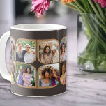 Retro 12 Foto Pinwheel Blume Petal Brown Kaffeetasse<br><div class="desc">Stilvolle Foto-Tasse in zwei Tönn braun mit Retro-Foto Collage. Die Fotovorlage ist für Sie ein Set, um 12 Ihrer Lieblings-Fotos hinzuzufügen, die automatisch in den Blume Blätter Formen angezeigt werden. Wenn Sie Probleme mit der Bildplatzierung haben, versuchen Sie, Ihr Foto auf ein Quadrat zuzuschneiden und neu hochzuladen. Wenn Sie die...</div>