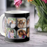 Retro 12 Foto Pinwheel Blume Petal Schwarz Kaffeetasse<br><div class="desc">Stilvolle Foto-Tasse in Schwarz und Grau mit Retro-Foto-Collage. Die Fotovorlage ist für Sie ein Set, um 12 Ihrer Lieblings-Fotos hinzuzufügen, die automatisch in den Blume Blätter Formen angezeigt werden. Wenn Sie Probleme mit der Bildplatzierung haben, versuchen Sie, Ihr Foto auf ein Quadrat zuzuschneiden und neu hochzuladen. Wenn Sie die Farben...</div>