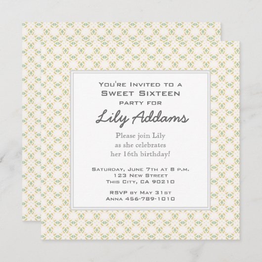 Retro 16 . Geburtstag Einladung - Creme (Vorne/Hinten)